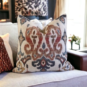 Sandoa Desert Ikat Pillow Cover Rust, Blue, Teal Chenille, Orange  18x18 20x20 22x22 24x24