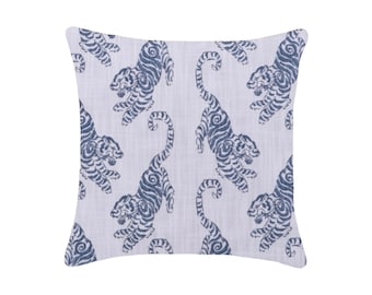 Tiger Print Throw Pillow Cover: Bermuda Blue Slub Cotton