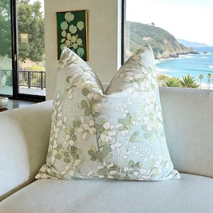 Floral Cotton Blend Throw Pillow Cover: Green Stem Design