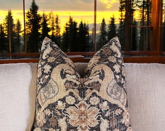 Nangchen Pony Print Pillow Cover: Cotton Linen Throw Pillow, Smoke Kaufman Fabric
