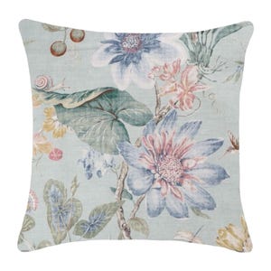Seafoam Floral Pillow Cover: Tropical Pavilion Cotton Throw Pillow