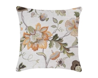 Floral Linen Blend Throw Pillow Cover - Kaufmann Brissac Fabric