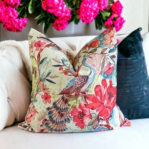 Peacock Watercolor Throw Pillow Cover: Floral Cotton Kingsway Jewel