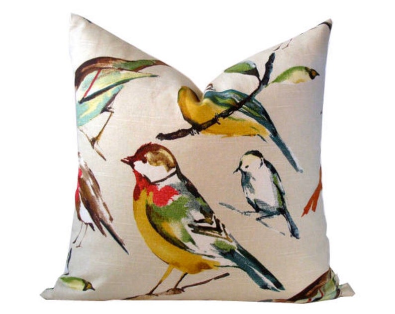 Set of 2 Throw Pillow Covers Lisette Meadow Bird Print Throw Etsy