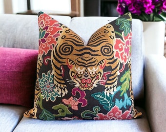 Tiger Eye Pillow Cover 18x18, 20x20, 22x22, 24x24, 10x20, 12x20, 12x22, 14x22, 14x48 Chinoiserie Throw Pillow Cover Slate