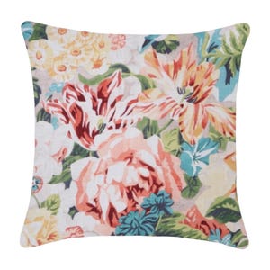 Floral Cotton Pillow Cover: Blooming Print, Linen Back