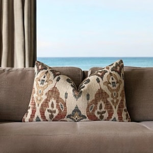 Sandoa Desert Ikat Lumbar Pillow Cover Rust, Blue, Teal Chenille, Orange 12x20 14x22 16x24