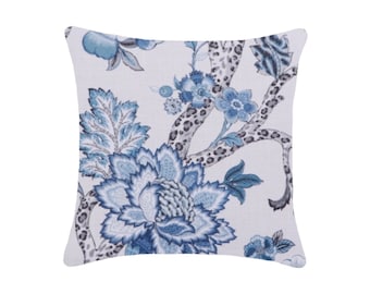 Blue Floral Throw Pillow Cover: Makalo Kaufmann Print