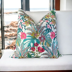 Vibrant Floral Embroidered Pillow Cover with Ivory Velvet Back