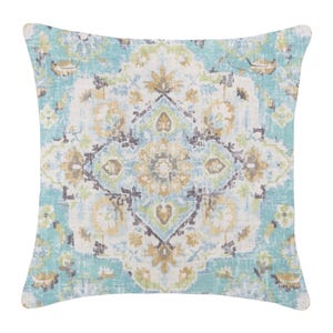 Caribbean Cotton Pillow Cover: Benbrook Print, Linen Back