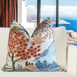 Yuhua Printed Cotton Pillow Cover With Self Welt 18x18, 20x20, 22x22, 24x24, 12x20, 12x22, 14x22, 16x24, 14x46, 14x48 Mill Creek Coral