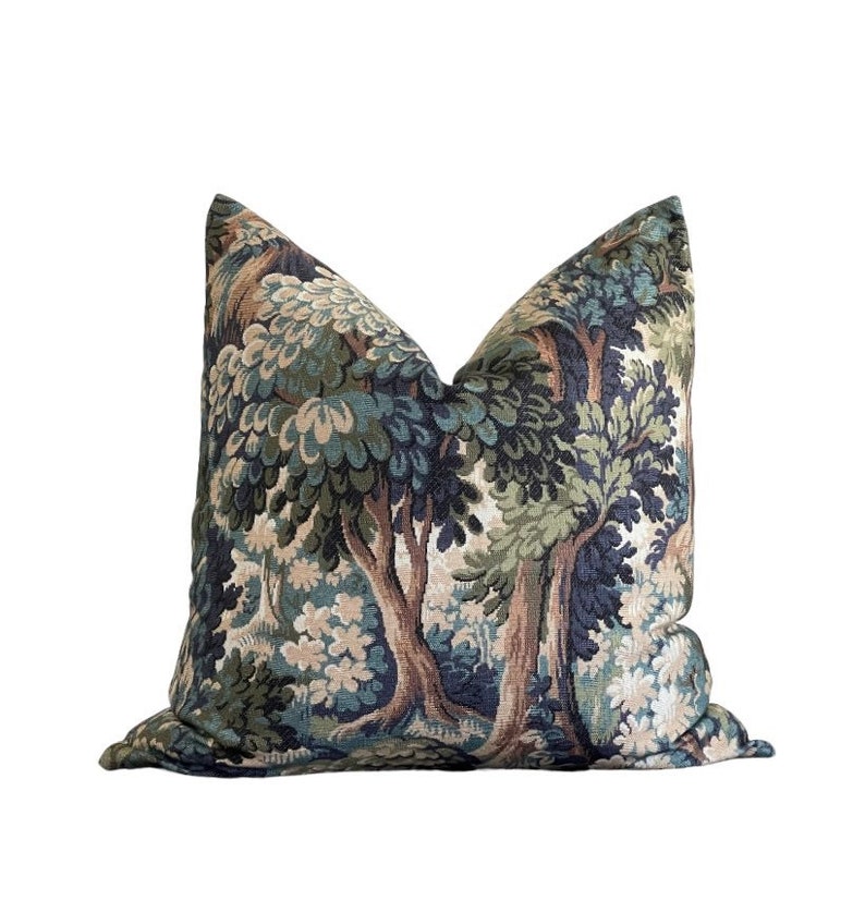 Into the Woods Printed Cotton Pillow Cover 18x18, 20x20, 22x22, 24x24, 12x20, 12x22, 14x22, 16x24, 14x46, 14x48 Forest Throw Pillow Cover image 2