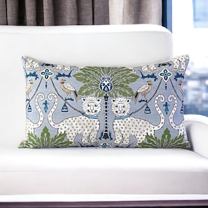 Happy Jaguar Lumbar Pillow Cover: Beige Back, Designer Fabric