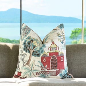Kumar Linen Blend Throw Pillow Cover: Eggshell Blue Print
