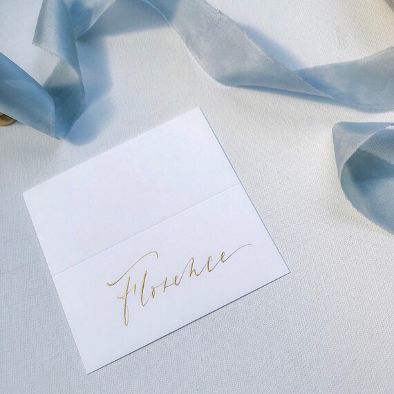 Wedding Place Cards Gold Ink Calligraphy Name Tags Guest Etsy