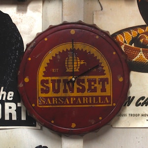 Fallout Inspired Bottle Cap Wall Clock Sunset Sarsaparilla