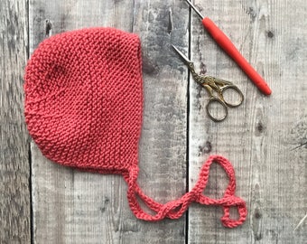 Classic baby bonnet - Winter bonnet - handmade knitted hat - vintage style bonnet - newborn photo prop - baby shower gift