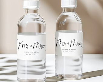 Mr. and Mrs. Water Bottle Labels || Wedding Water Bottle Labels, Water Bottle Sticker, Water Bottle Wrapper