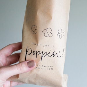 Nasza miłość jest poppin' || Torby na popcorn na wesele, Torby na popcorn na przyjęcie zaręczynowe, Spersonalizowane torby na popcorn