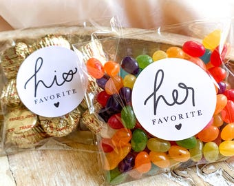 His and Her Favorite Stickers || Wedding Candy Favors, Goodie Bags - Pack of 20 Stickers