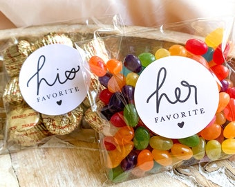 His and Her Favorite Stickers || Wedding Candy Favors, Favor Stickers - Pack of 20 Stickers