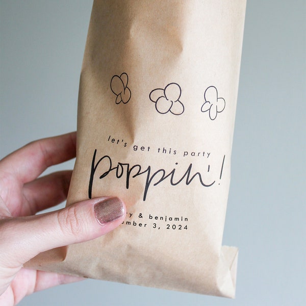 Hochzeit Popcorn Tüten || Popcorn Favor Bag, Let's get this party poppin ', Birthday Party Popcorn Bags