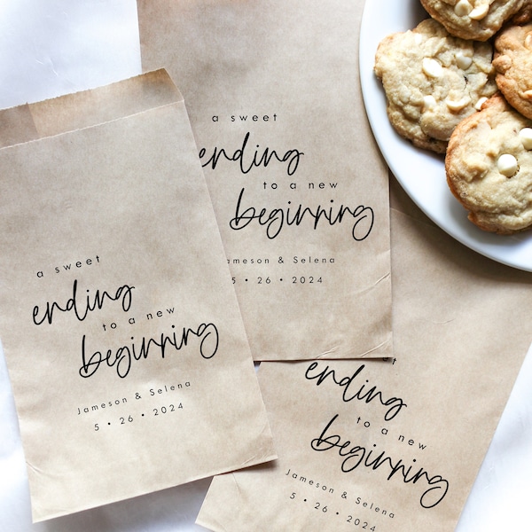 A Sweet Ending to a New Beginning Favor Bags || Personalized wedding favor bag, Cookie bag, Donut bag, Reception favor bag