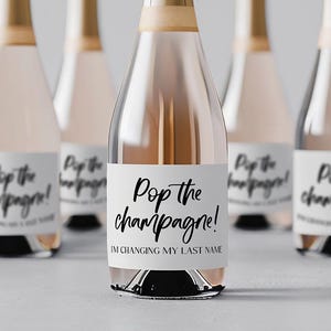 Bridesmaid Proposal Mini Champagne Bottle Label || Pop the Champagne I&#39;m Changing My Last Name, Bridesmaid gift, Will you be my Bridesmaid