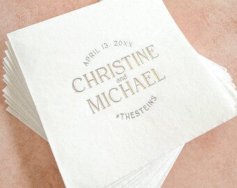 Wedding Cocktail Napkins Names Personalized || Gold Foil Wedding Napkins, Bridal Shower, Engagement, Rehearsal Dinner