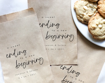 A Sweet Ending to a New Beginning Favor Bag || Personalized wedding favor bag, Cookie bag, Donut bag, Reception favor bag