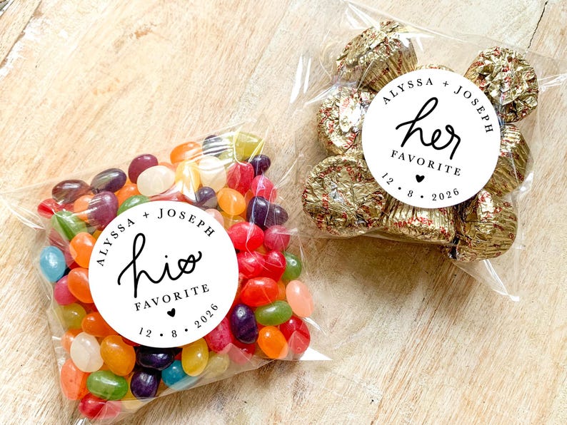 His and Her Favorite Personalized Stickers || Wedding Candy Favors, Goodie Bags image 1