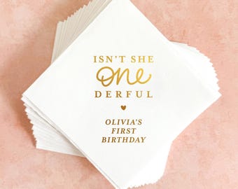 One-derful First Birthday Cocktail Napkins || Personalized Custom Gold Foil Party Decor