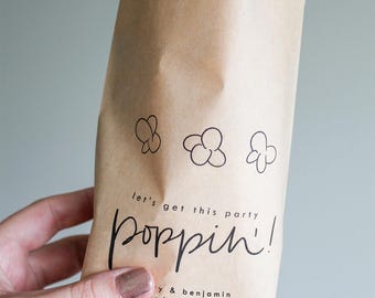 Wedding Popcorn Bags || Let's Get This Party Poppin', Birthday Party Popcorn Bags