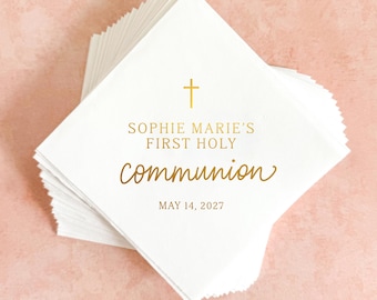 First Communion Gold Foil Napkins || Personalized Cocktail Luncheon Napkins Party Decor