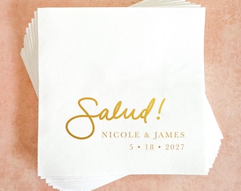 Salud Personalized Wedding Napkins || Gold Foil, Bridal Shower, Engagement, Rehearsal, Cheers