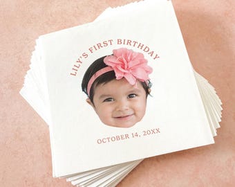 First Birthday Photo Napkins || Personalized Napkins, Kid's Birthday, 1st Birthday Party Supplies