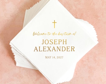 Baptism Christening Cocktail Napkins || Personalized Gold Foil Party Decor