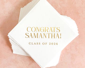 Graduation Cocktail Napkins Personalized || Foil Grad Party Napkins, Grad Party Decor, Class of 2026