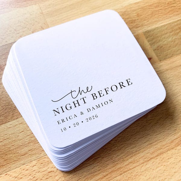 Rehearsal Dinner Coasters - The Night Before || Personalized Wedding Coasters for Cocktail Hour, Reception Decor