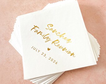Family Reunion Cocktail Napkins || Personalized Gold Foil Party Decor