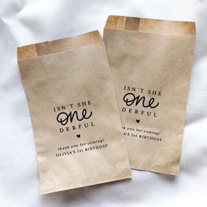 One-derful First Birthday Favor Bags || Personalized Birthday Party Treat Bag, Popcorn, Cookies, Thank you image 2