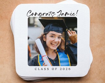Graduation Photo Coasters || Personalized Coasters for Grad Party, Class of 2026 Decor