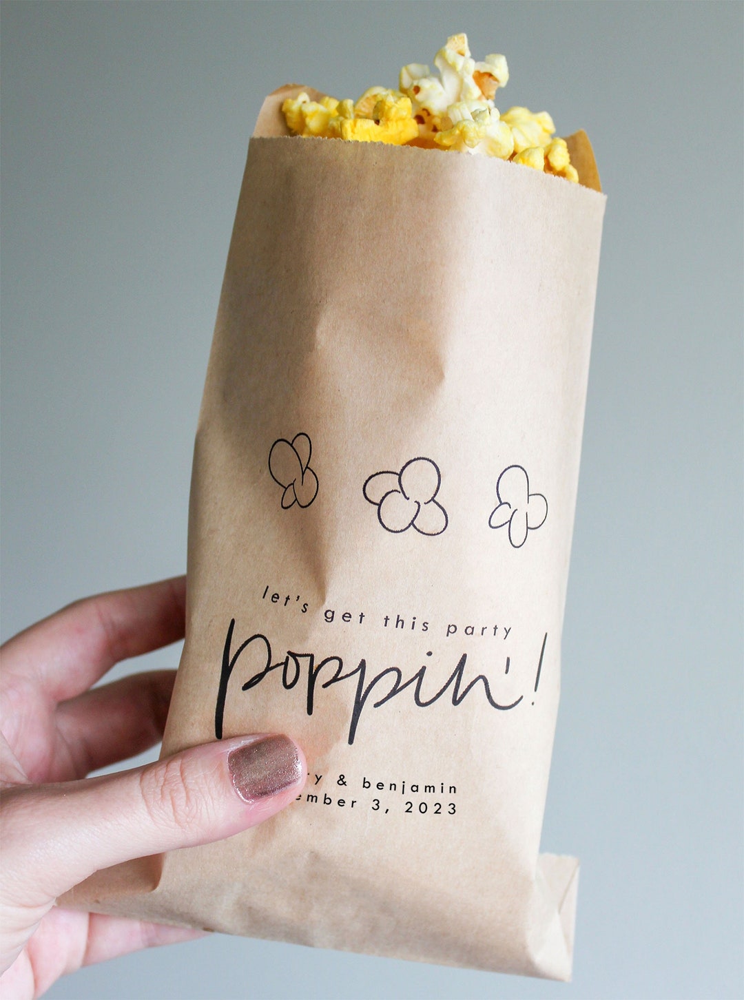 Wedding Popcorn Bags Popcorn Favor Bag, Let's Get This Party Poppin', Birthday Party Popcorn