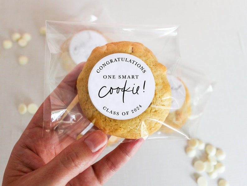 One Smart Cookie Stickers Graduation 2024 Cookies Favors, 2 Favor Stickers image 1