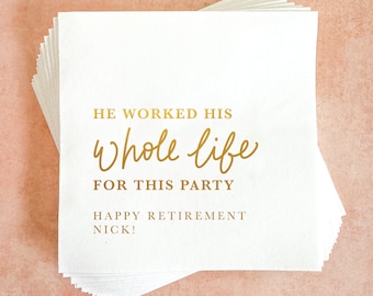 Retirement Party Cocktail Napkins || Personalized Gold Foil Napkins, Congrats, Retired