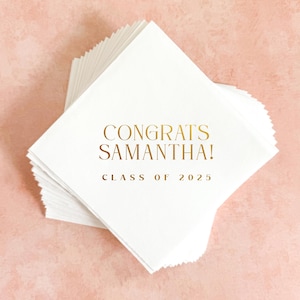 Graduation Cocktail Napkins Personalized || Foil Grad Party Napkins, Grad Party Decor, Class of 2025