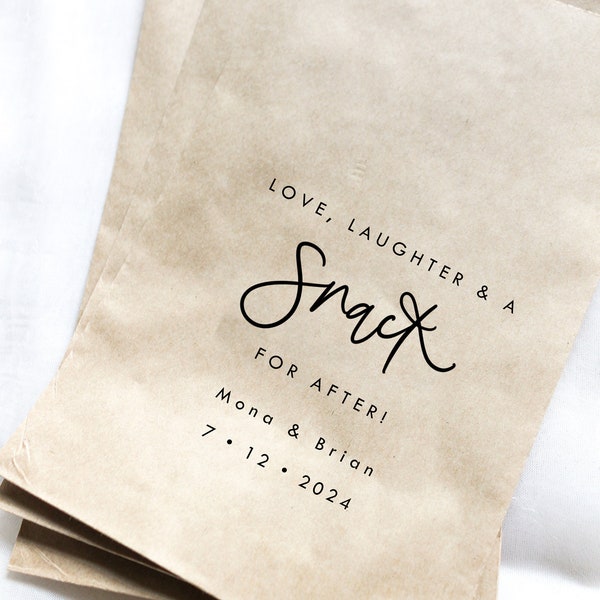 Love, Laughter, and a Snack for After! Favor Bags || Popcorn Favor Bag, Wedding Cookie Bag, Birthday Party Snack Bags