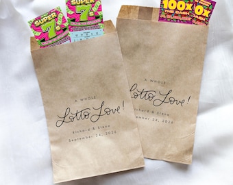 Bolsa de regalo con billetes de lotería "A Whole Lotto Love" // Raspaditas para bodas, porta billetes de lotería