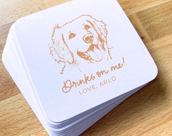 Custom Pet Portrait Coasters - Drinks on me || Custom Dog, Cat, Personalized Party Wedding Drink Coasters