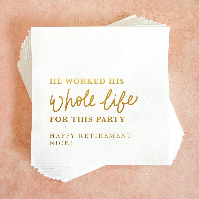 Retirement Party Cocktail Napkins || Personalized Gold Foil, Congrats, Retired image 1